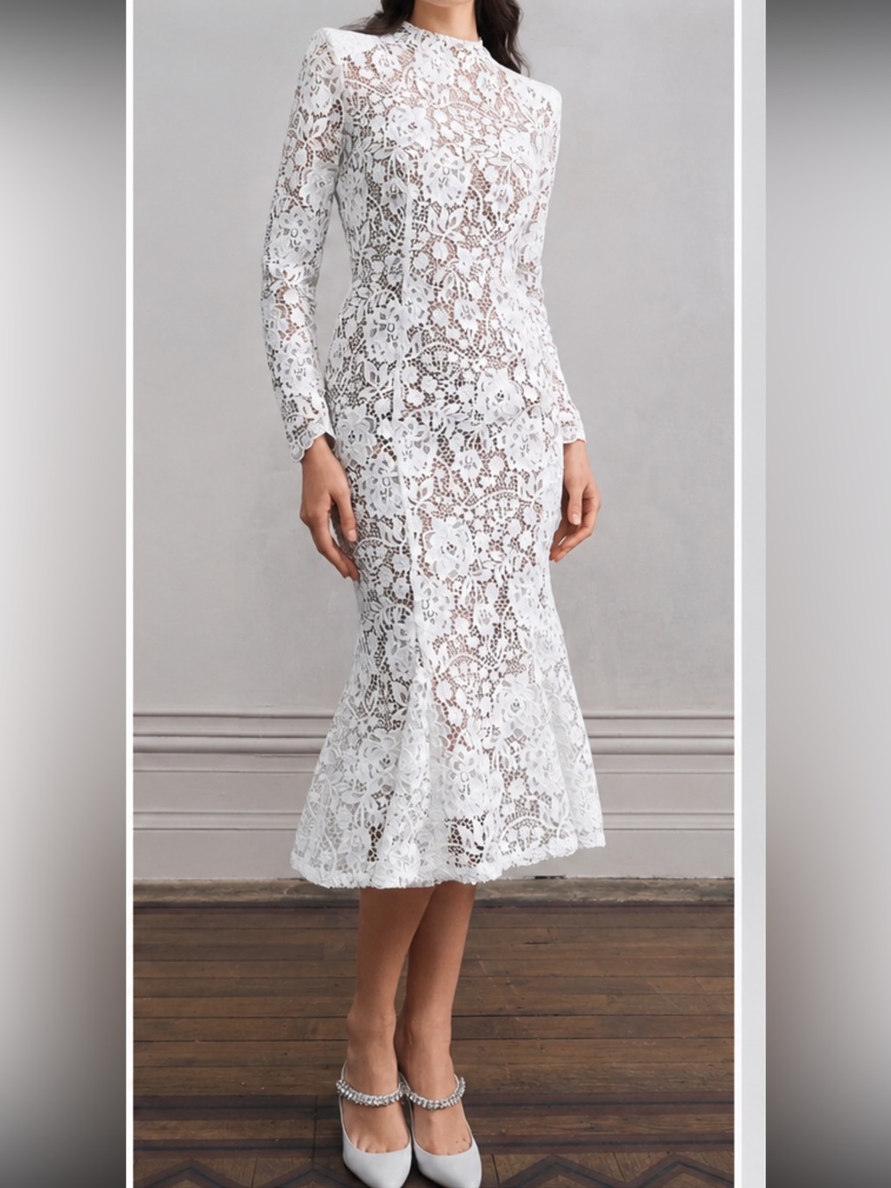 Nadine Merabi Juliette White Midi Mermaid Dress